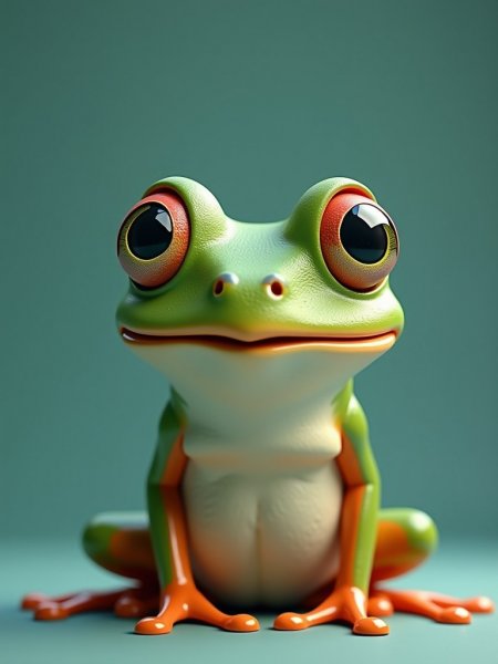 Шокированная лягушка: тревожный взгляд и мультяшный стиль цифрового искусства. Изображение из нейронной сети Flux 1