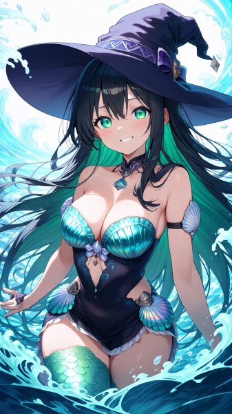 Загадочная волшебница у моря: призыв в мир тайн и магии. Изображение из нейросети Qwen images Ai