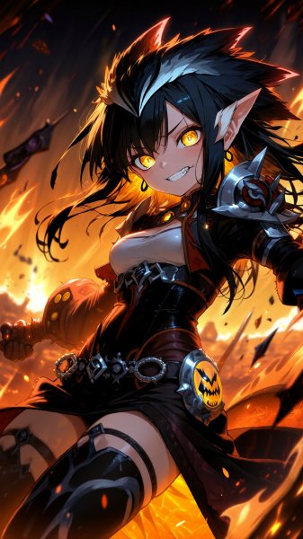 Воительница хаоса на поле битвы. Нейронная сеть Qwen