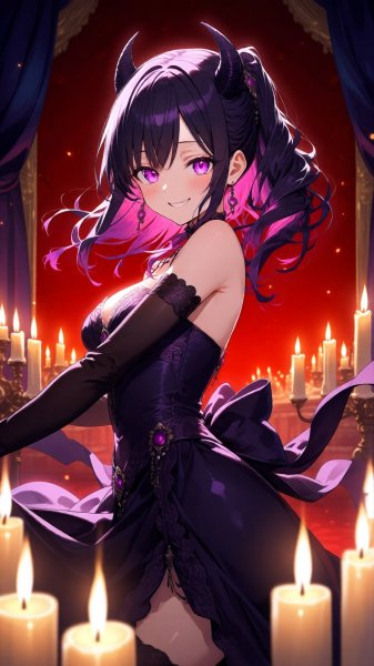 Демоница в бальном зале: пленительный танец с огненным взглядом и дьявольским шармом. Картинка из нейронной сети Qwen Images