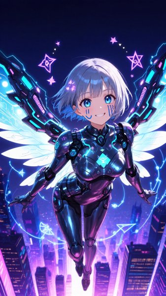 Магия технологий в неоновом городе. Нейронная сеть Qwen images Ai