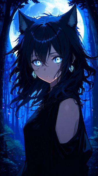 Волчица-колдунья под лунным светом: магия и тайна дремучего леса. Изображение из нейросети Qwen