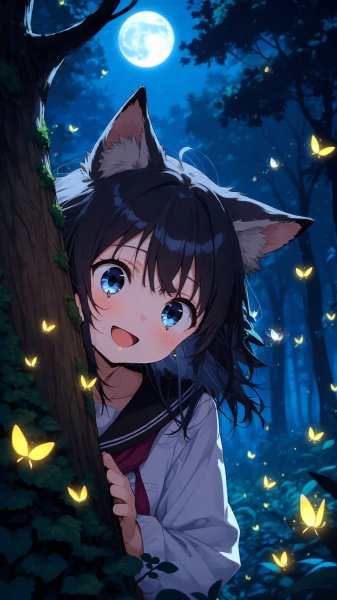 Загадочная волчица в зачарованном лесу: игривое приключение под лунным светом. Генерация из нейросети Qwen Ai Images