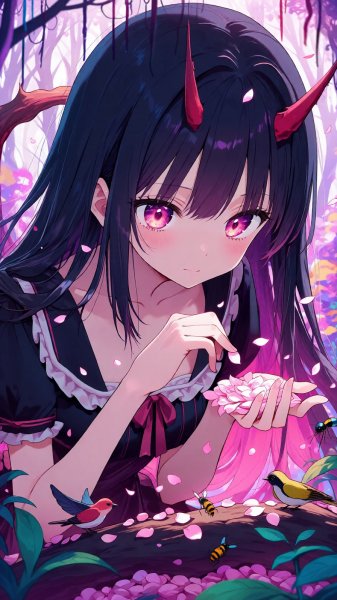 Демоница на цветке: волшебство и очарование в сказочном лесу. Изображение из нейронной сети Qwen Ai Images