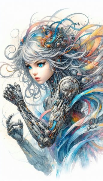 Хрупкая внешность и стальная воля: андроид-женщина в стиле великих мастеров живописи. Генерация из нейросети Dalle 3