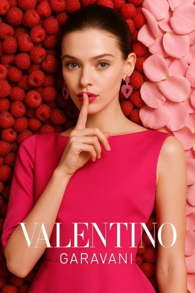 Розовый акцент: Валентино и сочные ягоды клубники. Изображение из нейросети Sora