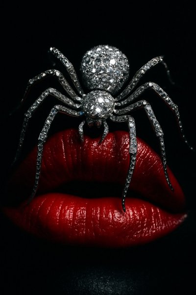 Роскошная паутина на губах: темное очарование и блеск бриллиантов. Нейронная сеть Sora Ai Images