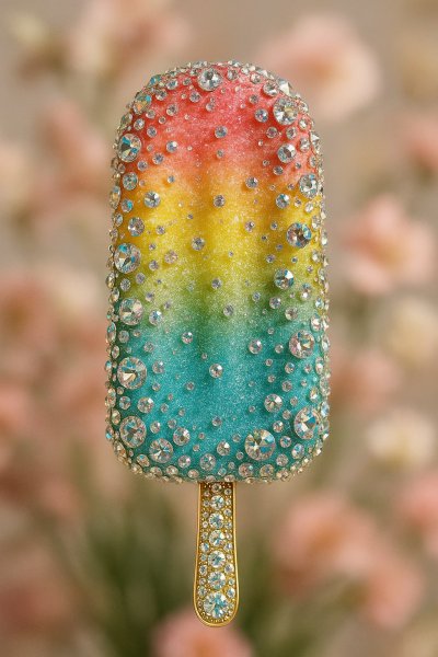 Изысканный попсик с кристаллами Сваровски и цветочным фоном. Нейронная сеть Sora images Ai