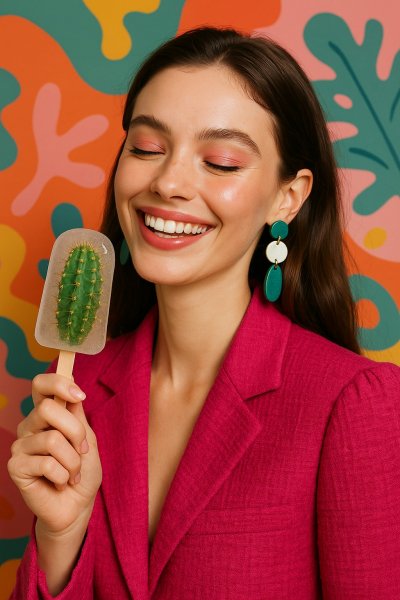 Летнее настроение с кактусом во льду. Изображение из нейронной сети Sora Images