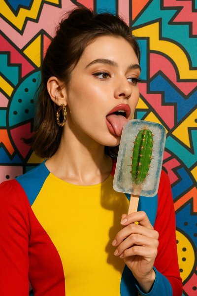 Девочка с фруктовым льдом и кактусом внутри. Нейросеть Sora