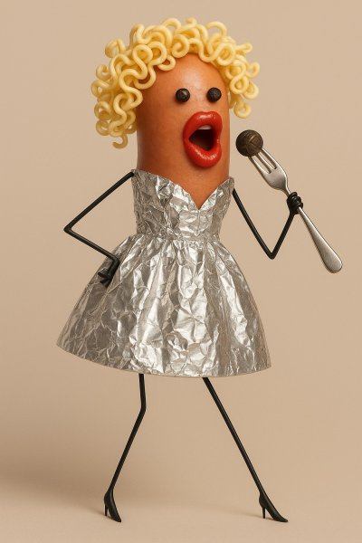 Саркастичная сосиска: забавный концерт в фольге и лапше. Генерация из нейронной сети Sora Ai Images