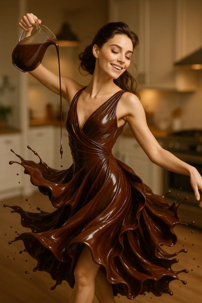 Шоколадный танец: Изысканная кулинарная эстетика и игра текстур. Изображение из нейронной сети Sora Ai Images