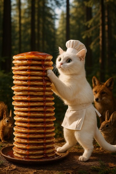 Белка-повар покоряет гору панкейков: смешное приключение в лесу. Нейронная сеть Sora Image