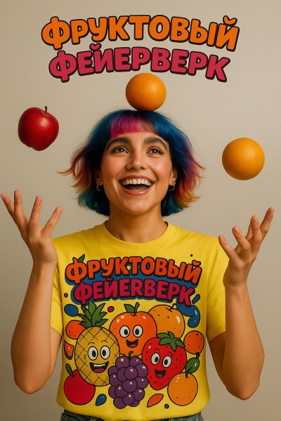 Яркий цирк фруктов и радости в летнем настроении. Нейросеть Sora images Ai