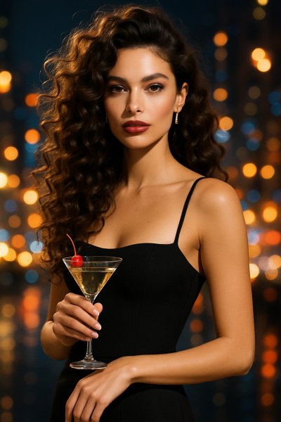 Изысканная красота в мерцающем свете ночного города. Генерация из нейросети Sora