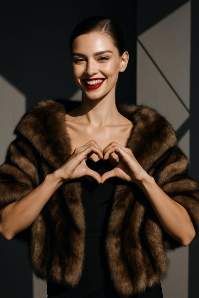 Роскошь и стиль: модель в красной помаде дарит тепло и элегантность сердцам зрителей. Изображение из нейросети Sora Image