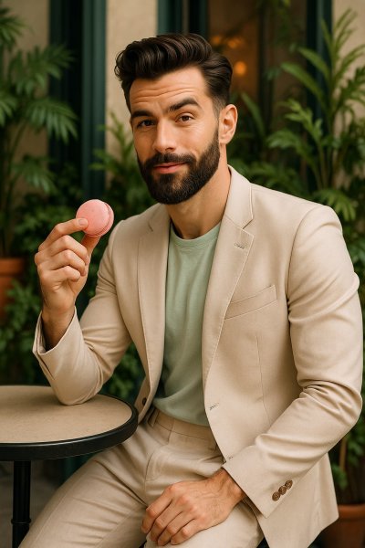 Элегантность и стиль: портрет харизматичного мужчины в кафе. Генерация из нейронной сети Sora Image