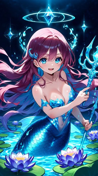 Русалка-маг: очарование морской магии и волшебного смеха среди кораллов. Картинка из нейросети QWEN