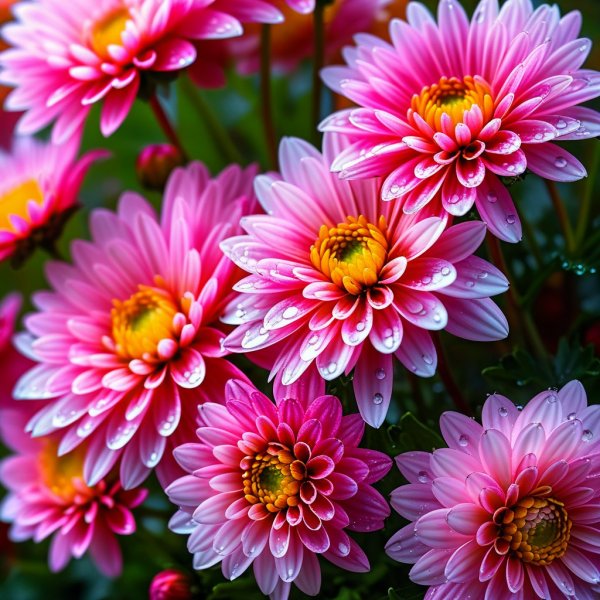 Нежная осень: Розовые хризантемы в стиле Карол Кавалярис. Изображение из нейросети Stable Diffusion