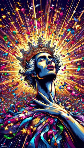 Взрыв эго и абсурдное великолепие: сатирический портрет в стиле Уорхола. Генерация из нейронной сети Dalle