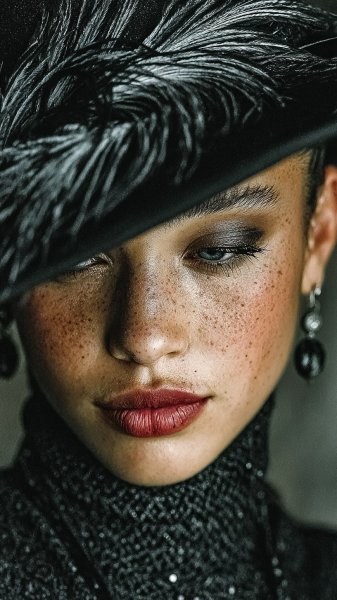 Загадочный взгляд сквозь призму драматичного макияжа и роскошного наряда. Нейросеть Midjourney