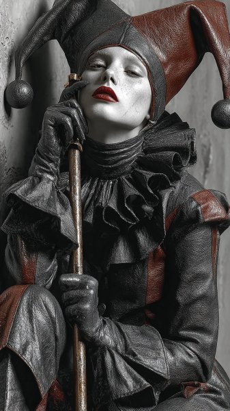 Загадочная шутница у разрушенной стены. Генерация из нейронной сети Midjourney