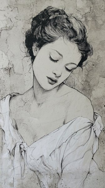 Изящный портрет женщины на фоне потрескавшейся стены. Нейросеть Миджорни