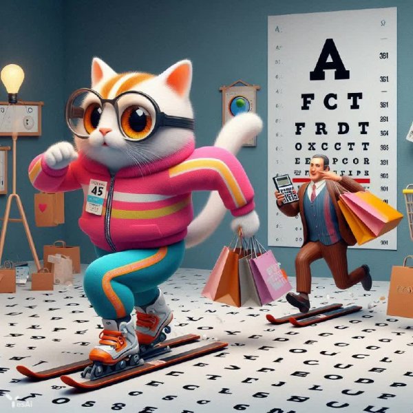 Безумный забег: шопоголик, экономист и котик на мини-лыжах в мире сюрреализма. Нейросеть Dalle 3