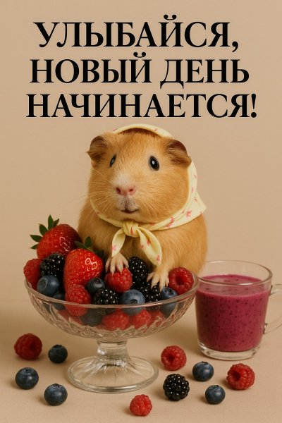 Морская свинка и летнее настроение: утренний заряд позитива. Изображение из нейронной сети Sora Images