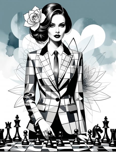 Женщина и шахматы: сюрреалистичная элегантность в двойной экспозиции. Картинка из нейросети Stable Diffusion