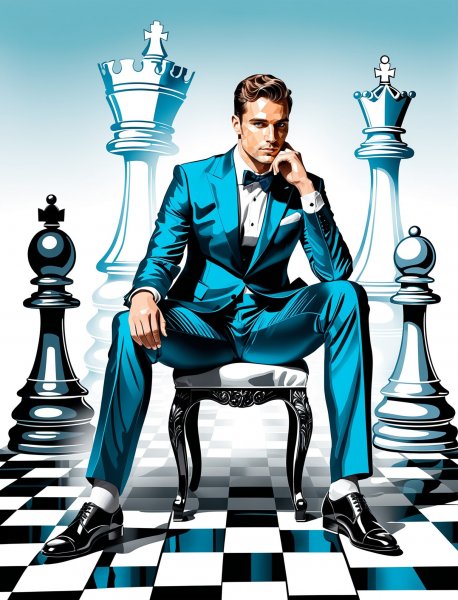 Мужчина на шахматном троне: игра с пространством и временем. Изображение из нейросети Стейбл Дифьюжн