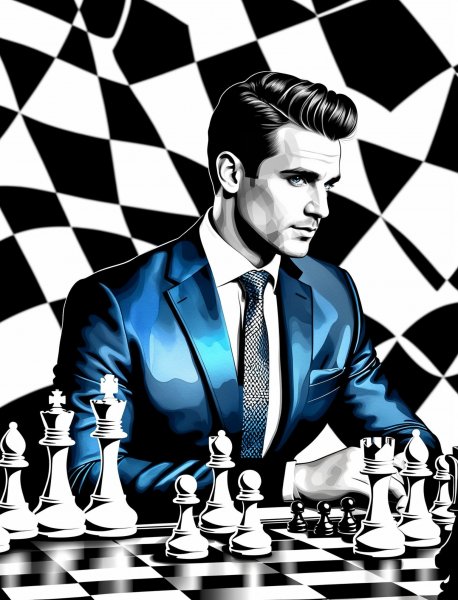 Мужчина и шахматы: сюрреалистический портрет в стиле двойной экспозиции. Картинка из нейронной сети Stable Diffusion