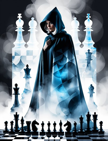 Загадочная шахматная королева в туманной дымке. Генерация из нейросети Stable Diffusion