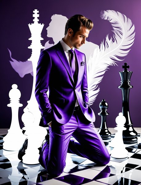 Шахматный сюрреализм: мужчина в авангардном костюме и жидком металле волос. Изображение из нейросети Stable Diffusion