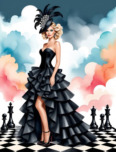 Невероятная шахматная фантазия в винтажном стиле. Генерация из нейросети Stable Diffusion
