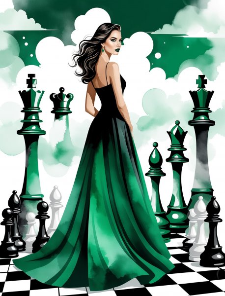 Женщина и шахматы: сюрреалистичный танец в облаках. Генерация из нейросети Stable Diffusion