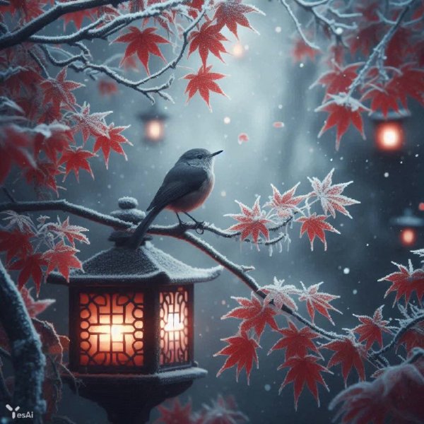 Осеннее утро в объятиях инея и первых снегов. Нейросеть Dalle