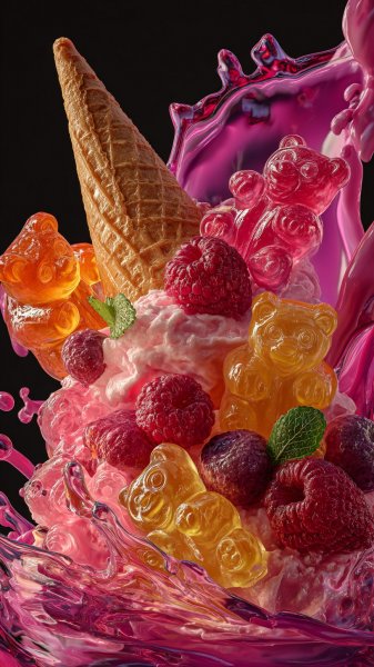 Яркие мармеладные мишки и сладости в деталях для вашего телефона. Изображение из нейронной сети Midjourney