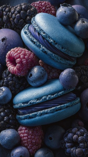 Макаруны с ежевикой: фотореалистичная красота ягодного вихря. Картинка из нейросети Midjourney