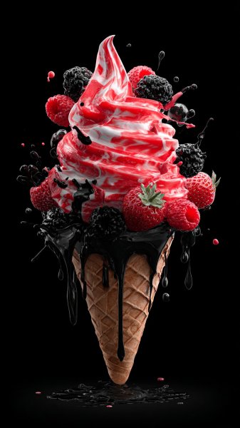 Яркий десерт с ягодами и красками - летнее наслаждение. Изображение из нейронной сети Миджорни