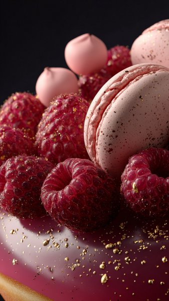Розовое совершенство: пончик с ягодами и золотым сиянием. Изображение из нейронной сети Midjourney