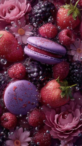 Яркие макароны с ягодами: гиперреалистичная красота и вкусовая феерия. Картинка из нейросети Midjourney