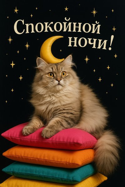 Кошачьи сны под звездным небом. Изображение из нейронной сети Sora