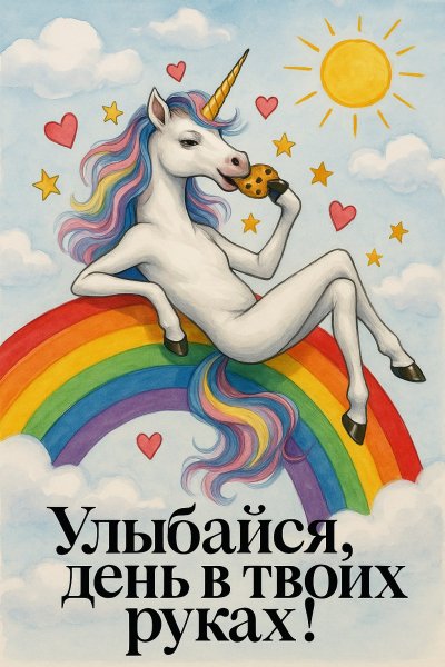 Радужный единорог и сладкое настроение. Картинка из нейросети Sora Image