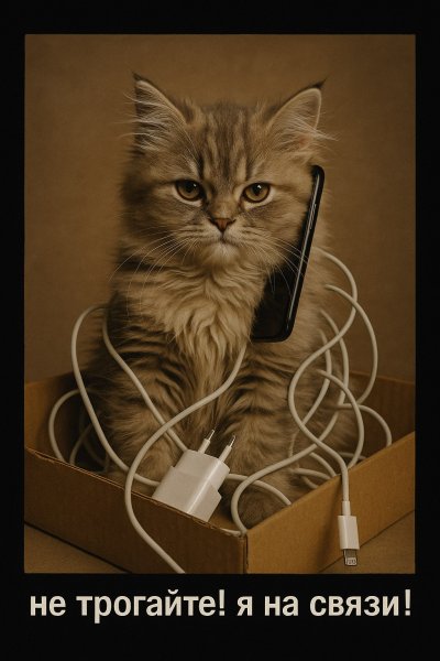 Кот-менеджер в картонном офисе ведет переговоры. Картинка из нейронной сети Sora