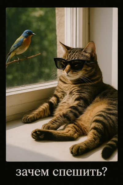 Ленивый кот и солнечный день без забот. Изображение из нейронной сети Sora Images