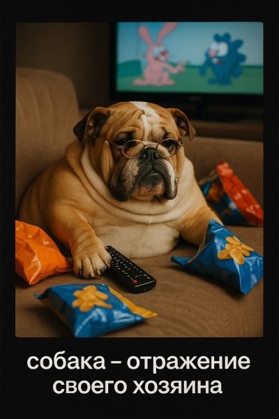 Бульдог с пультом и мультфильмами: домашний уют и философия кино. Нейросеть Sora