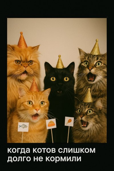 Вечеринка усатых хулиганов и кошачий переполох. Нейронная сеть Sora Image