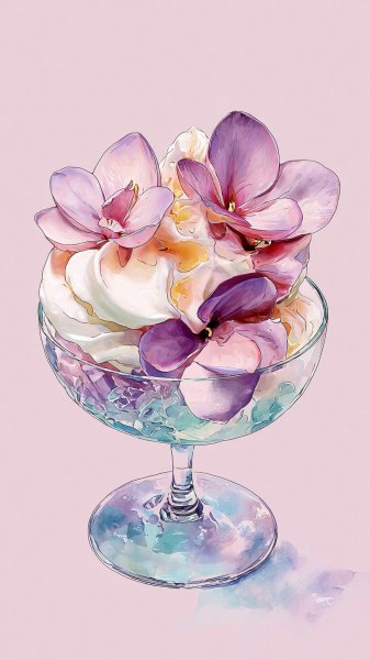 Ягодный десерт акварелью: нежный и воздушный микс в стеклянной чаше. Нейросеть Midjourney