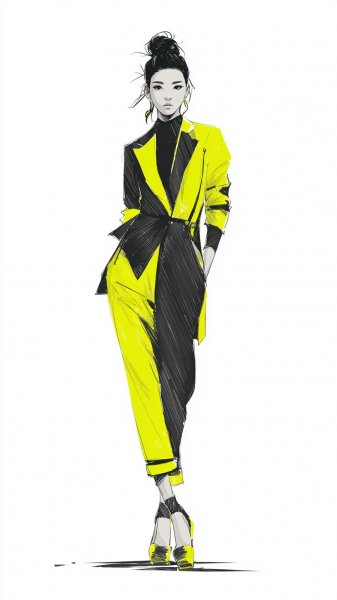 Неоновый стиль: дерзкий образ современной модели в черном и желтом. Нейросеть Midjourney